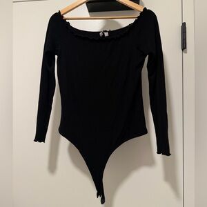 ASOS Black Long Sleeve Lettuce Edge Bodysuit
